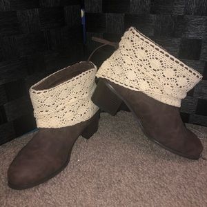 Brown Faux Leather Ankle Boots
